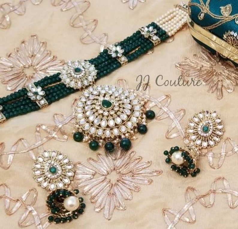 Emerald Choker Set Emerald and Gold Rani Choker Set Indian Jewellery Polki Jewelry Kundan Jewellery Indian Non Bridal Indian Bridal