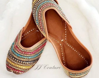 Multicolored Punjabi Jutti Multi Jutti Gold Flats Wedding Punjabi Jutti Gold Wedding Jutti Bridal Shoes Gold Bridal Shoes