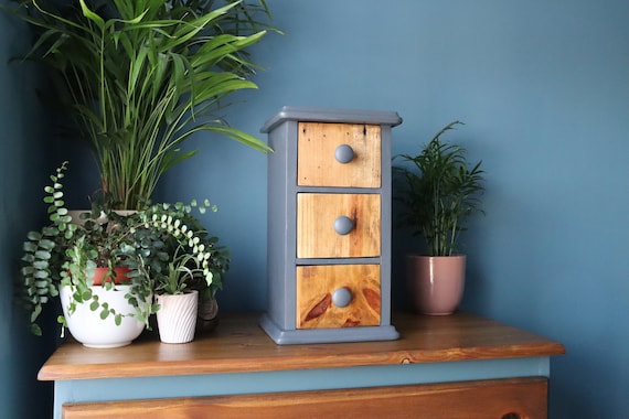 Mini Chest With 3 Drawers Repurposed From an Old CD Rack in Grey