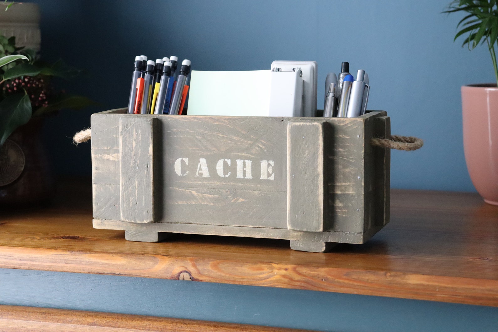 Reclaimed Wood Desk Tidy Desk Organiser Pen Holder Miniature Ammo Box