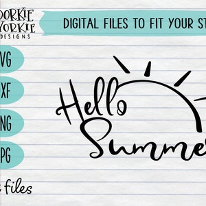 Hello Summer Script - Letras à mão - svg, dxf, png, jpg, sol, verão, praia, Brush Lettering, Cricut, arquivo Studio Cut