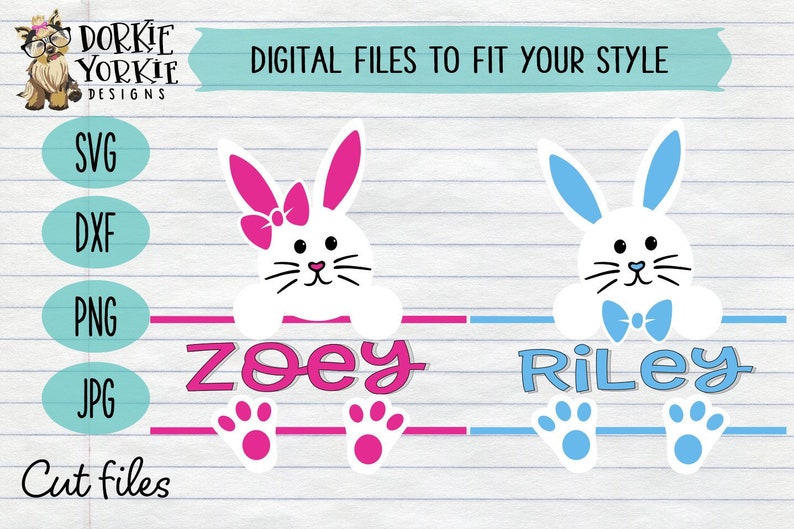 Bunny Bundle, Easter Split Monogram svg, dxg, png, jpg Easter, Mono, Boy, Girl. Bow, Cricut, Silhouette, Studio Cut File image 1