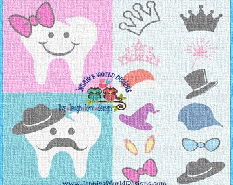 Tooth Fairy Complete Set -SVG/DXF/PNG - Studio, Cricut - cut files, hat, mustache, princess, wand, bunny ears, hat, tooth fairy bag