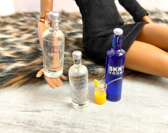 Doll Size Mini Vodka Bottles, 1/6 Scale Dollhouse Drinks, Miniature Alcohol, Drunk Doll Cake, Adult Party Doll