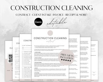 Baureinigungs-Business Forms Bundle, bearbeitbarer Vertrag, Reinigungscheckliste, Reinigungsvorschlag, Reinigungsservice, Aufnahmeformular