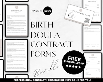 Editable Birth Doula Contract Template Bundle (Canva)