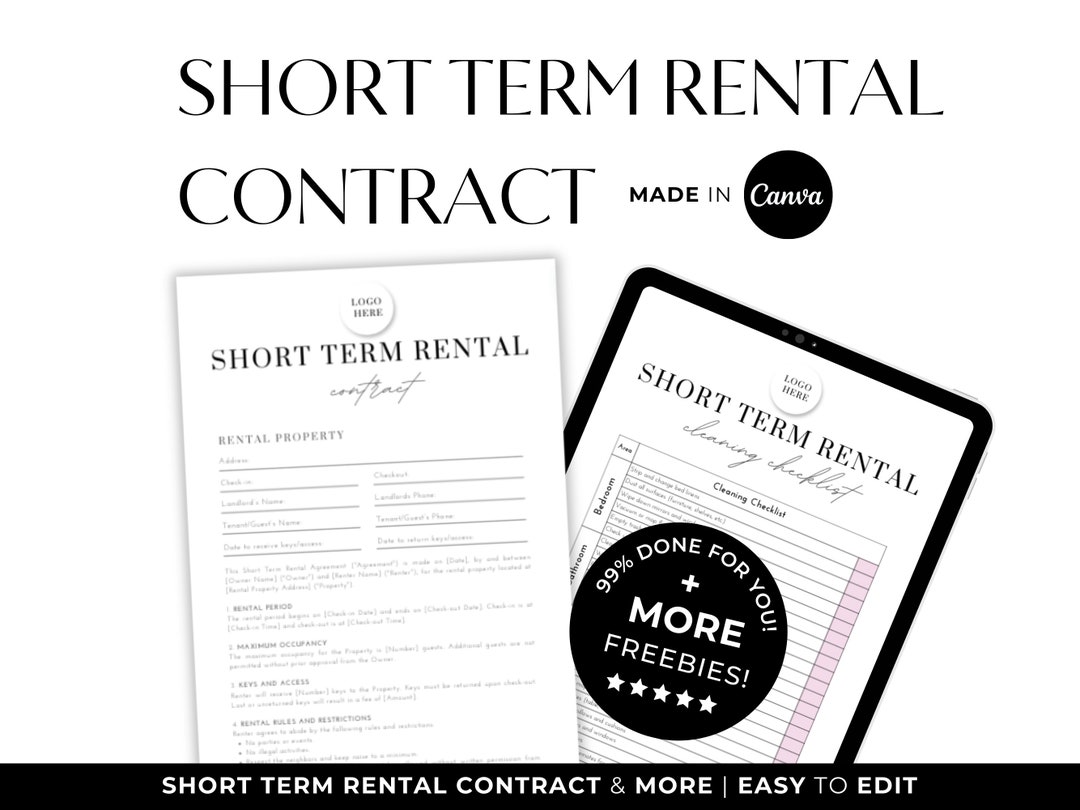 Short Contract Editable Short Term Rental Agreement Contract, House Rental Services ...