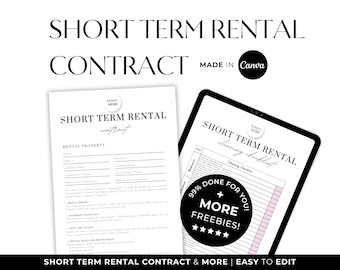 Editable Short Term Rental Agreement Contract, House Rental Services Agreement, Airbnb Contract, Canva Templates