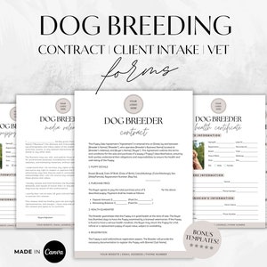Contrat d'éleveur de chiens, formulaires d'éleveur, accord d'élevage de chiens, contrat de vente de chiots, certificat de santé de chiot, formulaire d'admission des clients