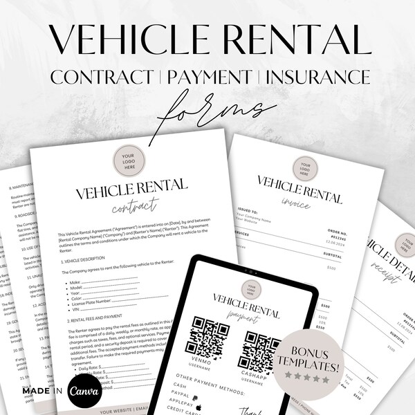 Rental Car Agreement Etsy