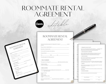 Roommate Rental Agreement Template: Co-Tenant Contract, Editable Canva Template