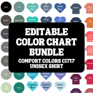 Paquete de carta de colores Comfort Colors C1717 editable, carta de colores Comfort Colors 1717, carta de tallas Comfort Color 1717, maquetas modernas de Comfort Color
