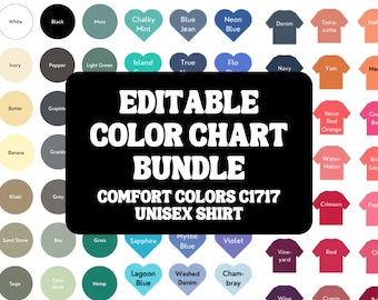 Editable Comfort Colors C1717 Color Chart Bundle, 1717 Comfort Colors Chart, Comfort Color 1717 Size Chart, Modern Comfort Color Mockups