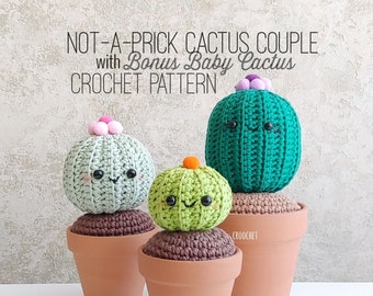 PATTERN ONLY - Not-A-Prick Cactus Couple Crochet PATTERN, amigurumi crochet cactus, chubby cactus, bonus Baby Cactus pattern, succulent