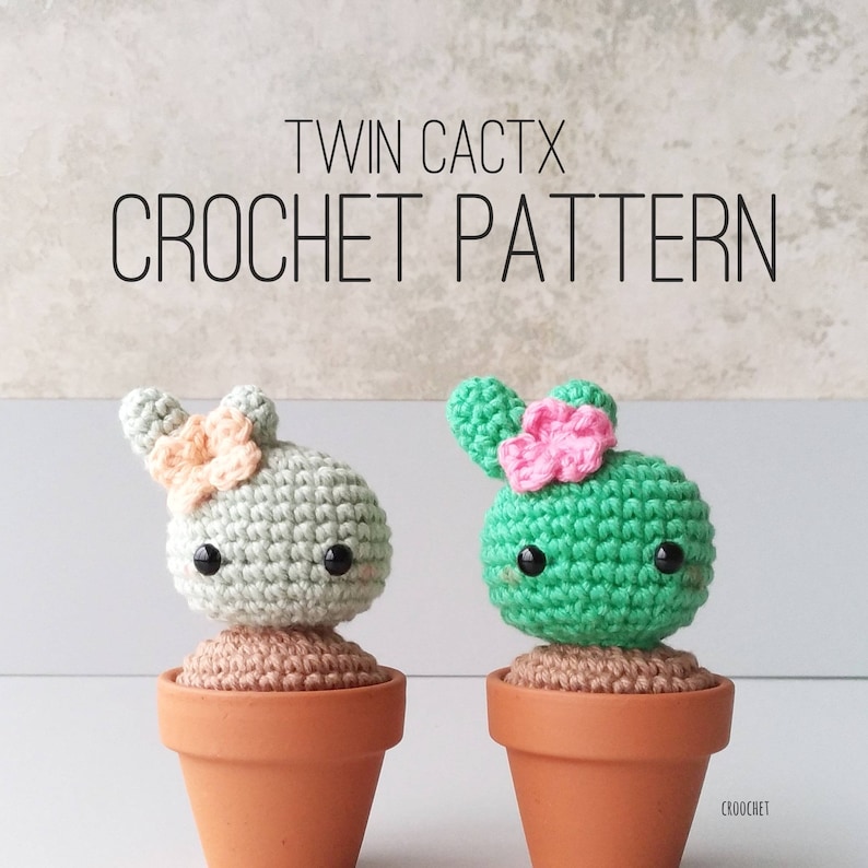 PATTERN ONLY Twin CactX Crochet PDF pattern, amigurumi crochet cactus pattern, chubby cactus, CactX pattern, succulent, pattern, crochet image 1