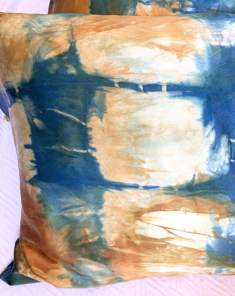 Tie Dye Shibori Warm golden tones with Teal Blue Self Care DIY Spa Mother/'s Day Silk Pillowcase