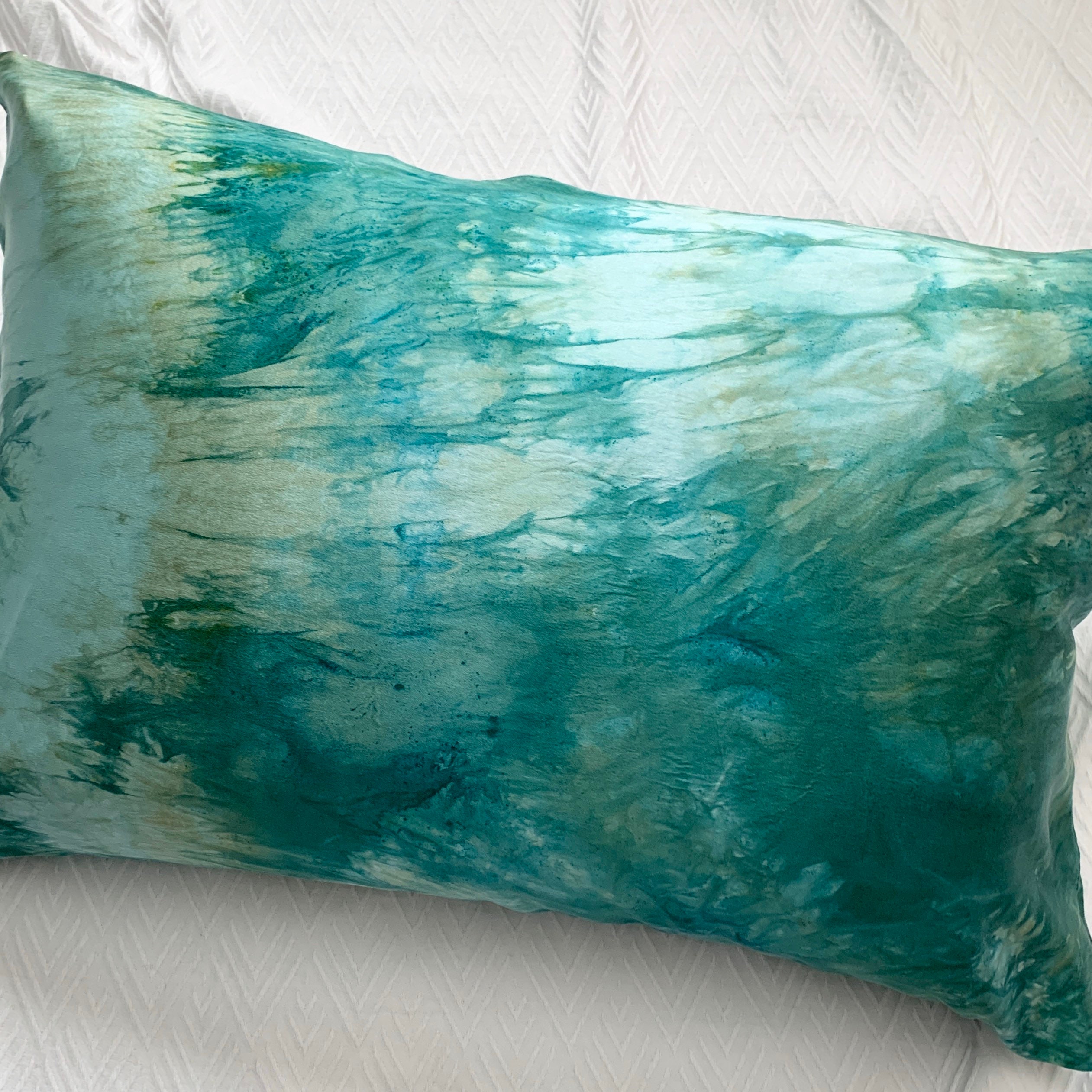 Pillowcase Hand Dyed Silk Sage Green Mint hint of Gold Etsy
