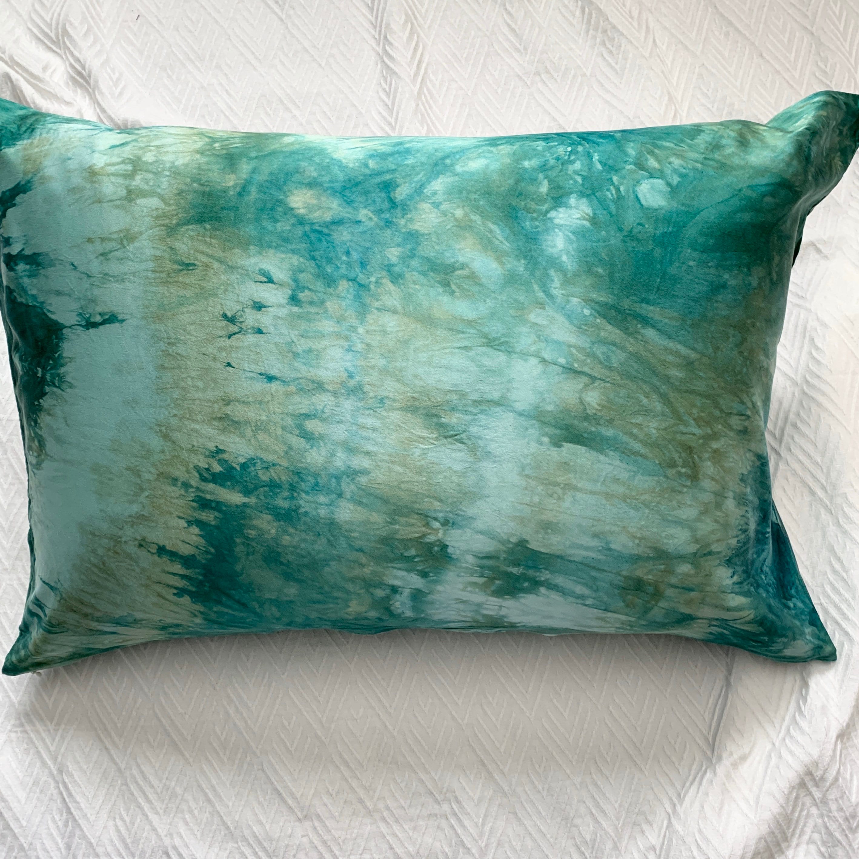 Pillowcase Hand Dyed Silk Sage Green Mint hint of Gold Etsy