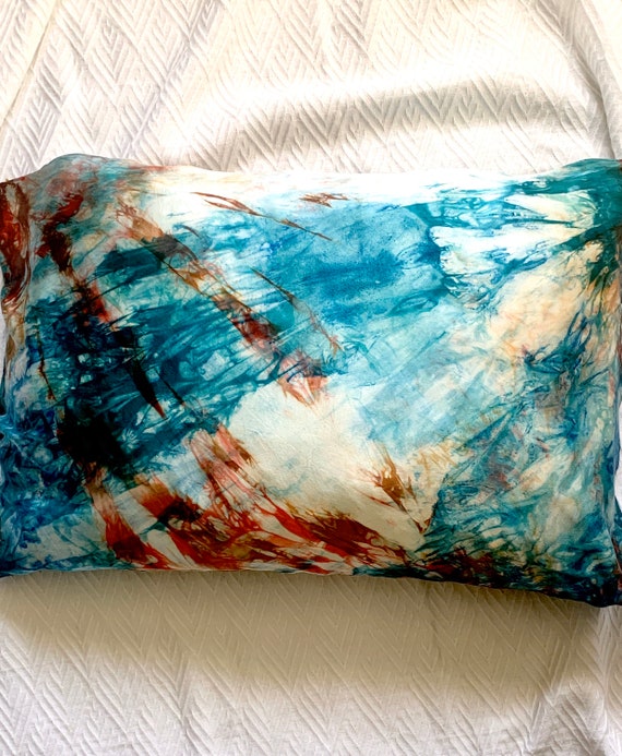 Tie Dye Shibori Warm golden tones with Teal Blue Self Care DIY Spa Mother/'s Day Silk Pillowcase