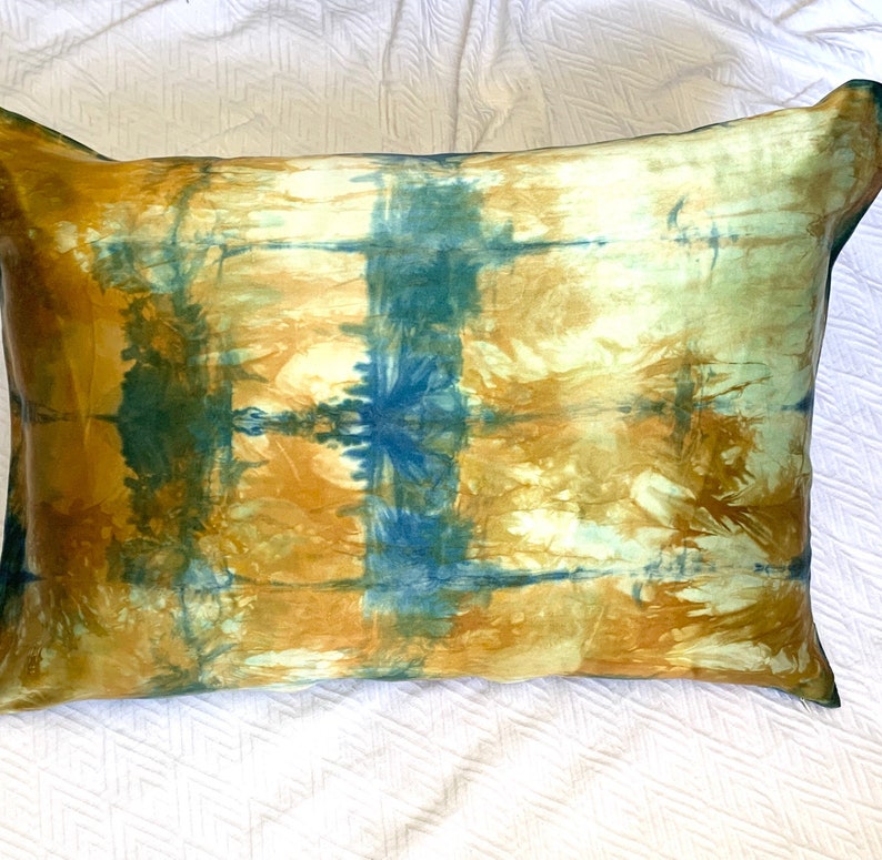 Tie Dye Shibori Warm golden tones with Teal Blue Self Care DIY Spa Mother/'s Day Silk Pillowcase