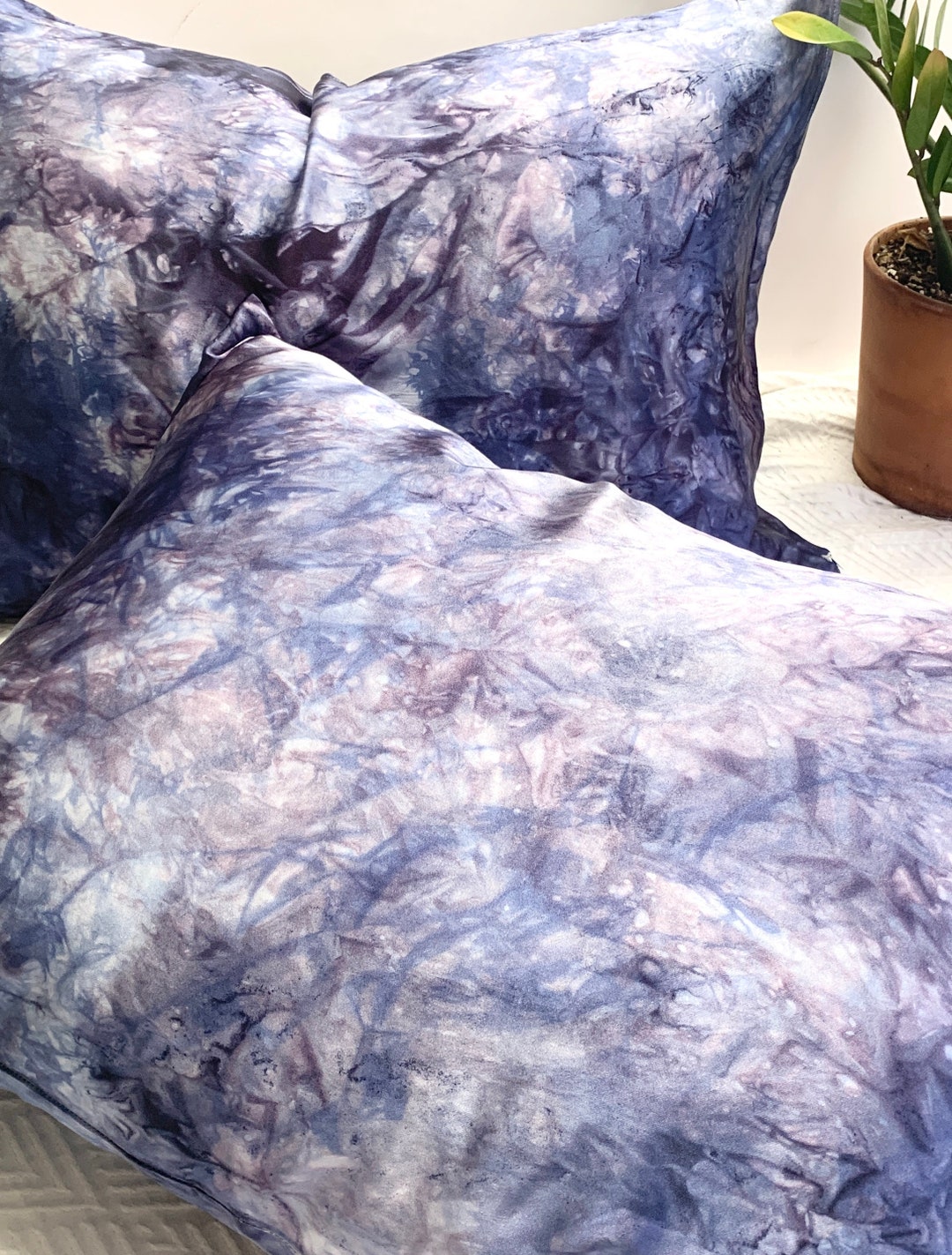 Silk Pillowcase, Tie Dye Silk Pillowcase, Bedding, Gray Tinged With