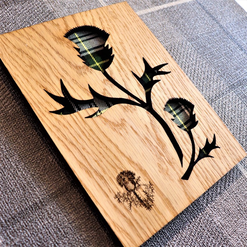 Scottish Thistle Wall Art with Engraved Thistle & Tartan Etsy
