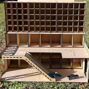 Lasergesneden bestand speelgoedautogarage voor Glowforge/lasercutters, auto's op schaal 1:64, speelset voor kinderen, kindercadeau, miniauto's, opberger speelgoedauto