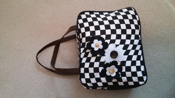 black and white checkered handbag