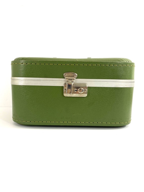 Vintage Green Train Case Makeup Case