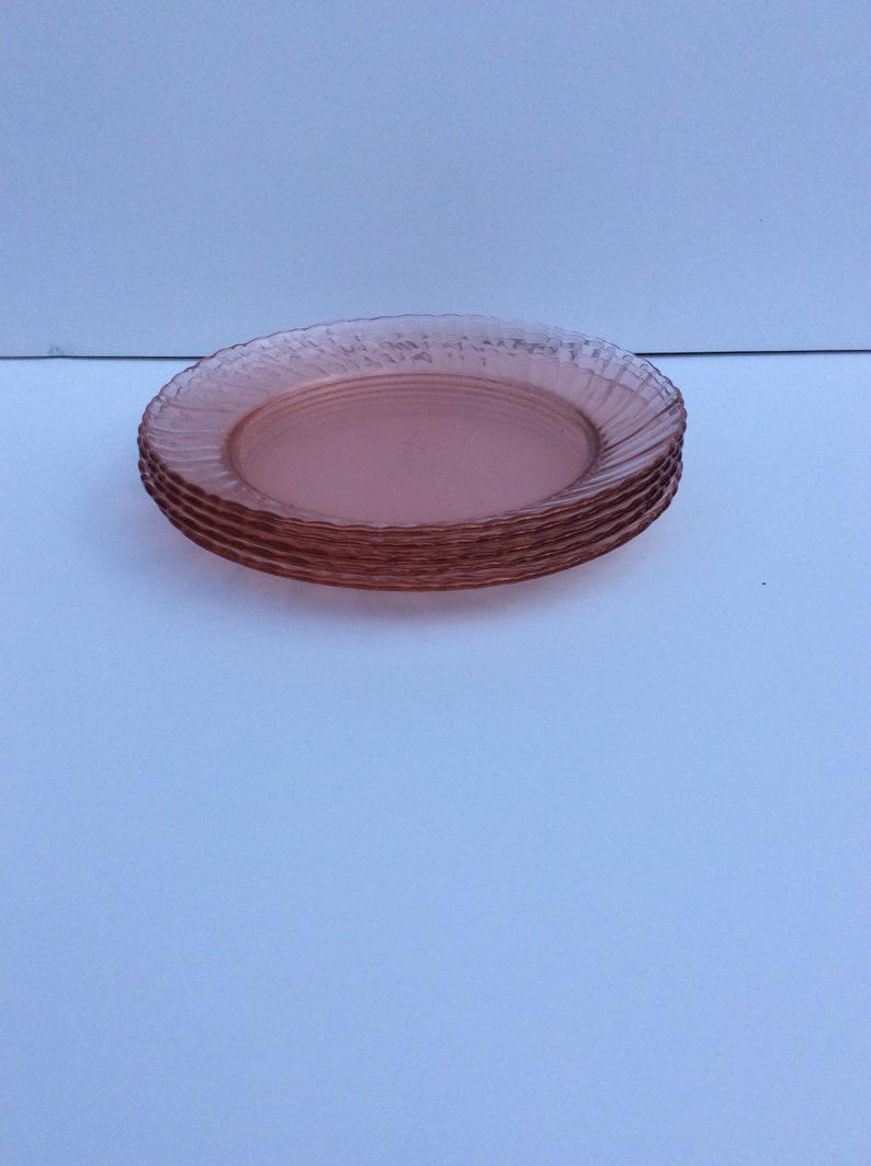 Five Vintage Arcoroc Pink Salad Plates