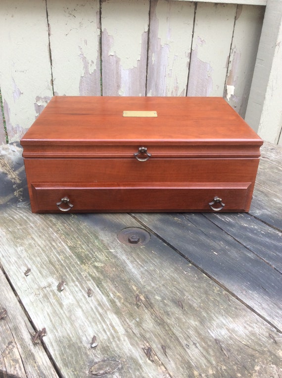 Vintage Flatware Chest With Side Handles And Bottom Drawer Etsy