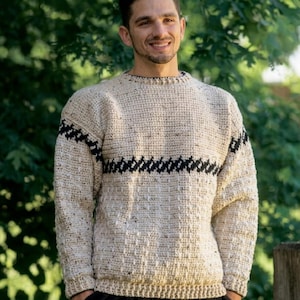 Męski sweter szydełkowy, sweter dla taty, teksturowany sweter w geometryczny wzór, sweter retro, prezent dla niego, sweter w stylu lat 90., wzór w formacie PDF