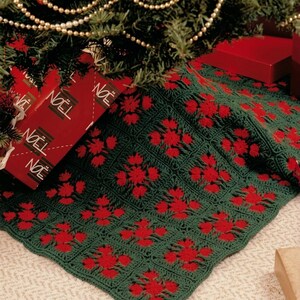 Falda para árbol de Navidad, decoración navideña de flor de Pascua con cuadrados de ganchillo estilo Granny Square, patrón de ganchillo vintage en PDF.
