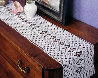 Elegante Häkelanleitung für einen Tischläufer | Tischdekoration mit floraler Spitze | Prachtvolle Tischdecke | Vintage-PDF-Anleitung