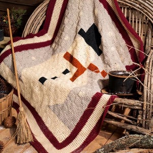 Snowman Crochet Afghan Blanket with Placement Chart, Winter Throw Made from Squares, Red Scarf and Green Hat, Vintage PDF Pattern