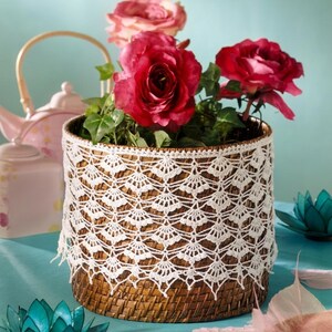 Modello di bordo decorativo all'uncinetto per copricestino, motivo a conchiglia, filo per bordatura decorativa all'uncinetto, modello PDF vintage
