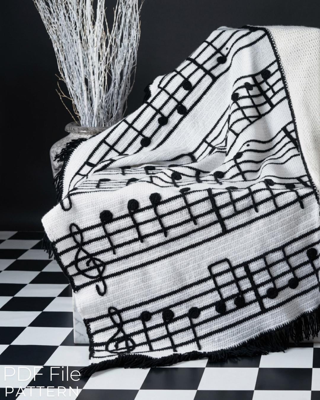 30 Beautiful and Stylish Monochrome Crochet Patterns 16 Musical Note Afghan Pattern