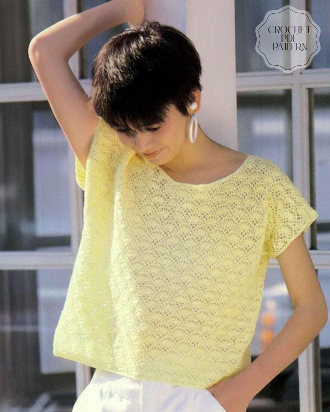 40 Crochet Blouse Patterns with Lace, Wraps, and Granny Squares 22 Crochet Top Yellow Summer Mesh Blouse