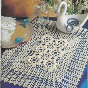 Crochet Doily Pattern, Rectangular Cream Flower Motif Table Mat, Diamond Mesh Lace, Intermediate, 16 1/2 x 13 3/4 Inch, Vintage PDF Pattern