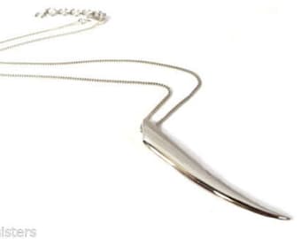 Silber Anhänger ZahnHorn Schale Halskette - Massives 925 Sterling Silber