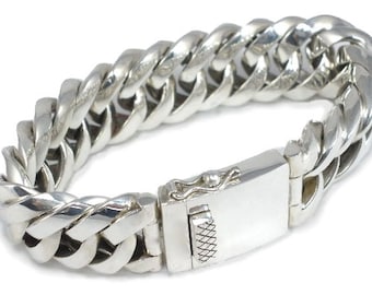 Cuban Link Mens Very Unique Chunky Bracelet Sterling Silver - Wide size Solid Silver UK Hallmark