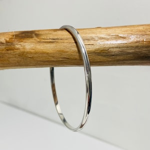 Ladies Round Silver Bangle Flat inside | Solid Stacker Bracelet | Sterling 925 Silver | Ideal for Engraving