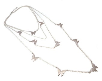 Silver Necklace with Small Butterfly Pendants Solid 925 Sterling Silver