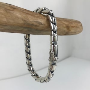 Solid Silver Mens Silver Rounded Curb Chain Bracelet, Heavy  chunky, Solid 925 Sterling Silver
