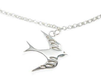 Ladies Swallow Necklace Pendant on a Chain | Solid Silver Necklace for Women