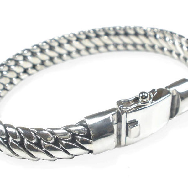 Solid Sterling Silver Mens Bracelet Unusual Heavy Chunky Braided Design Hallmarked
