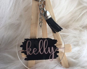 Personalized keychain,Paint stroke keychain,Acrylic keychain,Tassel keychain,Custom keychain, Round circle keychain,personalized gift.