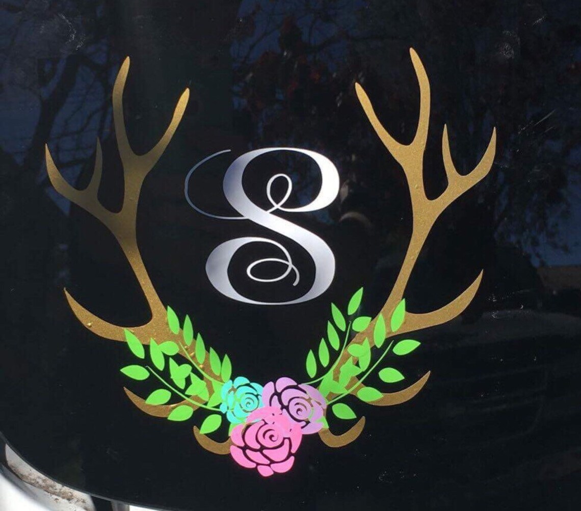 Antler Car Decalvinyl Decalmonogram Decal Car Decal Etsy