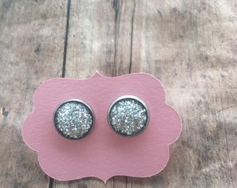 Silver druzy earrings-druzy stud earrings-druzy earrings-simple earrings-12mm druzy earrings.