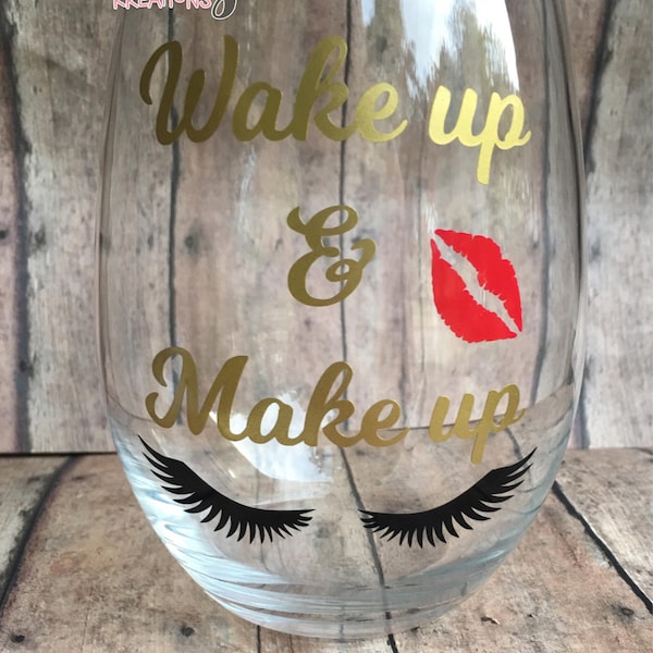 makeup brush cup-Wake up and make up- make up brush holder- makeup holder- funny saying make up holder- make up brush organizer.